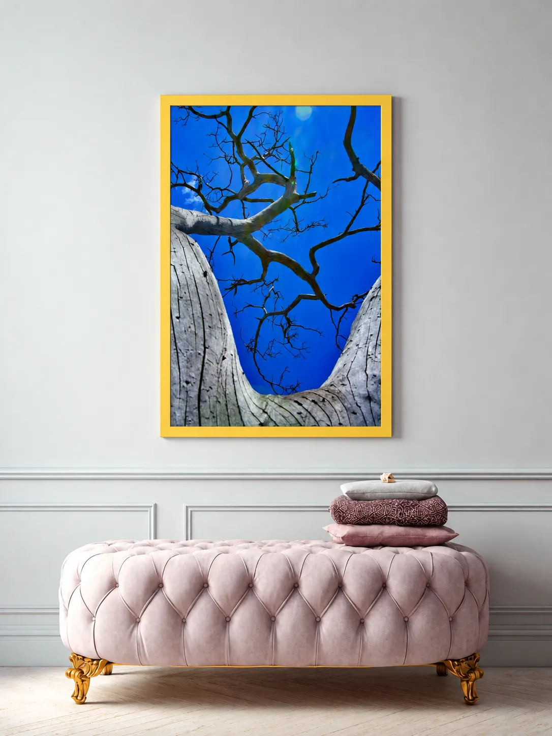 Blue Sky Tree Framed Print, Premium Matte Paper & Multi-Color Frame Nature Decor