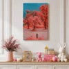 Coral Red Trees Canvas Wall Art, Premium Matte Canvas Nature Decor in Teal