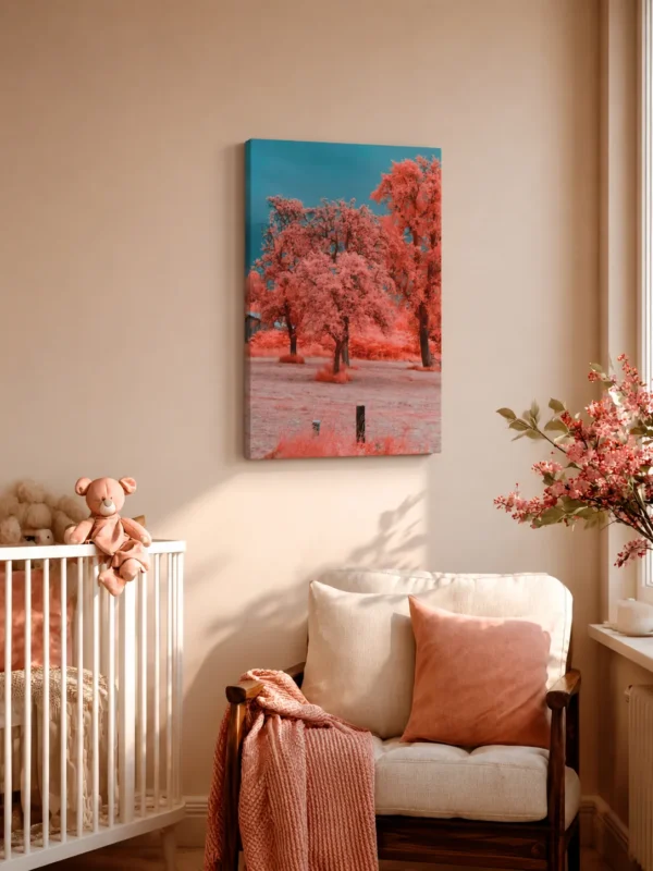 Coral Red Trees Canvas Wall Art, Premium Matte Canvas Nature Decor in Teal