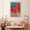 Coral Red Trees Framed Canvas, Premium Matte Canvas Nature Wall Art in Teal