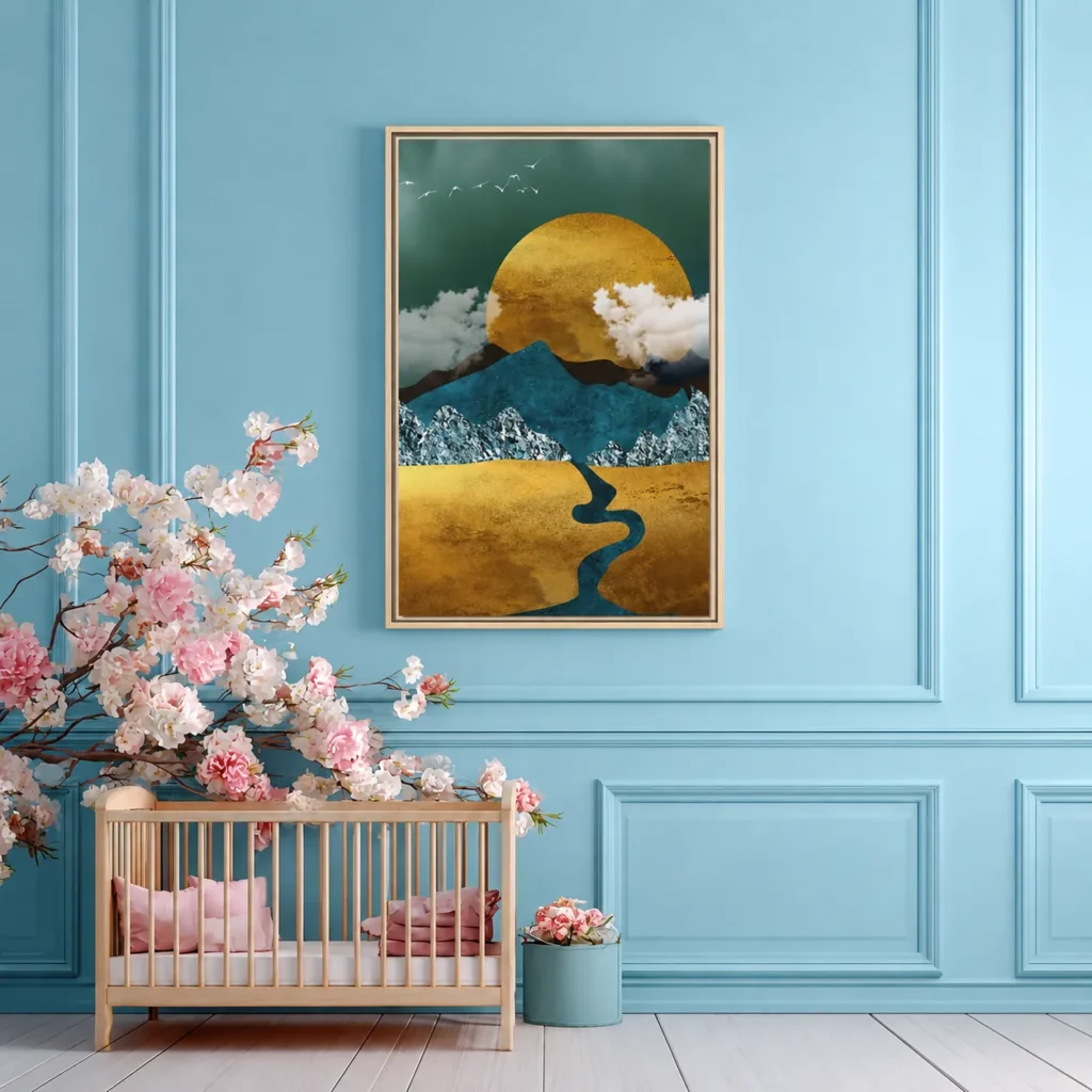 Golden Mountain River Wall Art – Premium Matte Multi-Color Framed Canvas