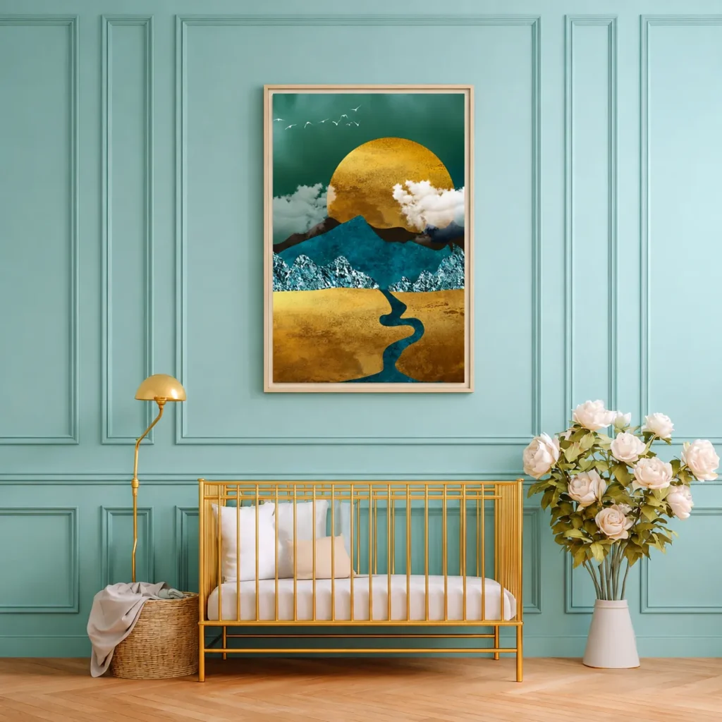 Golden Mountain River Wall Art – Premium Matte Multi-Color Framed Canvas