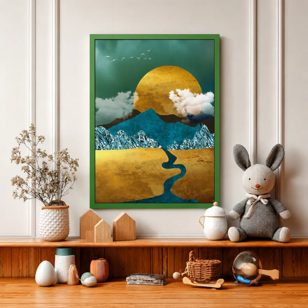Turquoise Mountain River Landscape Wall Art – Premium Matte Paper Multi-Color Framed Print