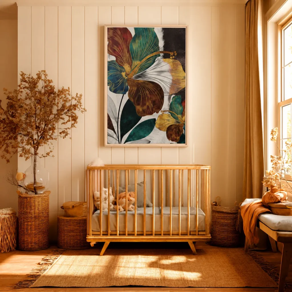 Art Deco Botanical Flower Wall Art – Premium Matte Multi-Color Framed Canvas
