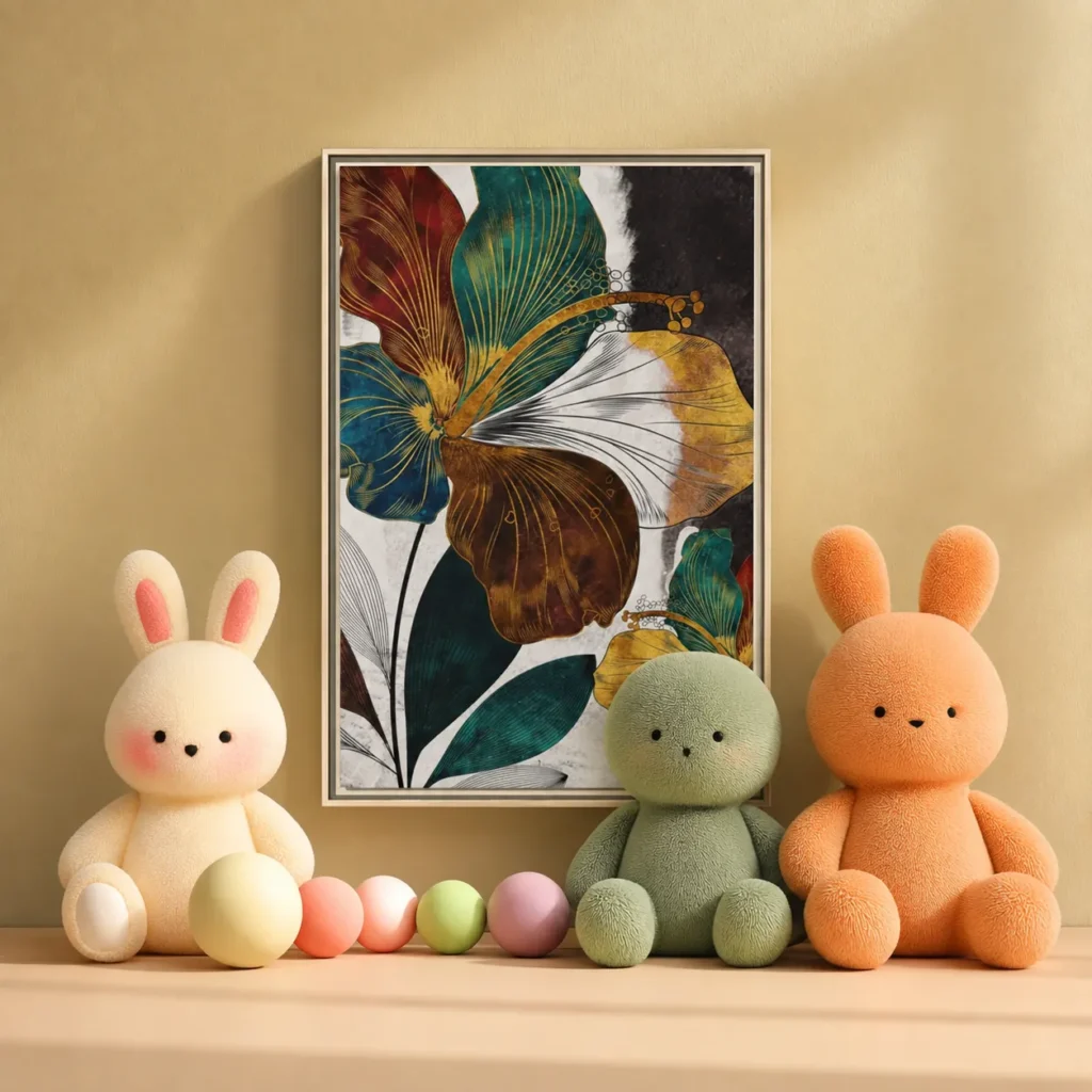 Art Deco Botanical Flower Wall Art – Premium Matte Multi-Color Framed Canvas