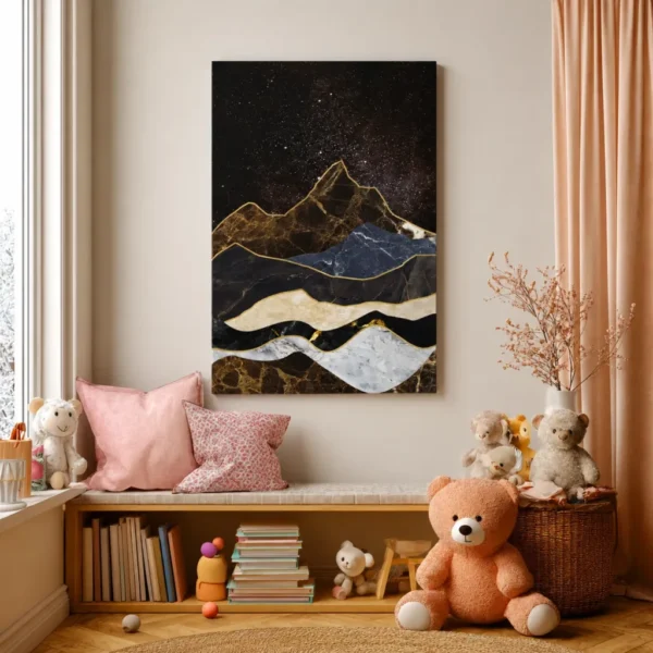 Midnight Mountain Abstract Wall Art – Premium Matte Stretched Canvas Landscape Decor