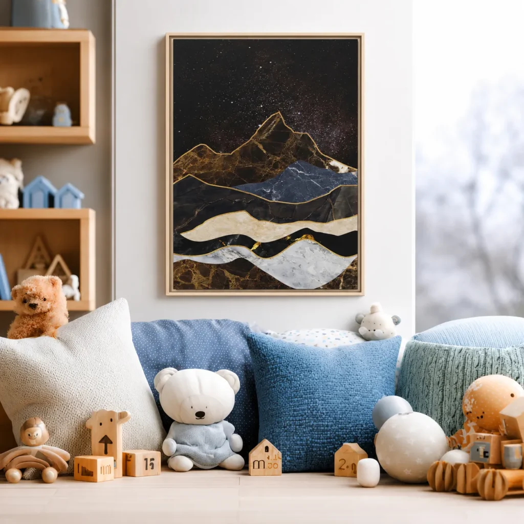 Midnight Marble Mountain Wall Art – Premium Matte Framed Canvas Landscape Decor