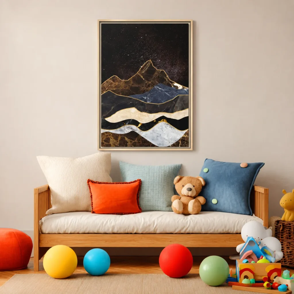 Midnight Marble Mountain Wall Art – Premium Matte Framed Canvas Landscape Decor