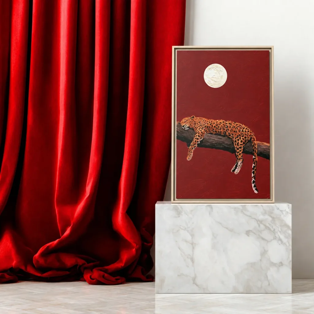 Leopard Moonlight Wall Art — Premium Matte Framed Canvas Wildlife Decor