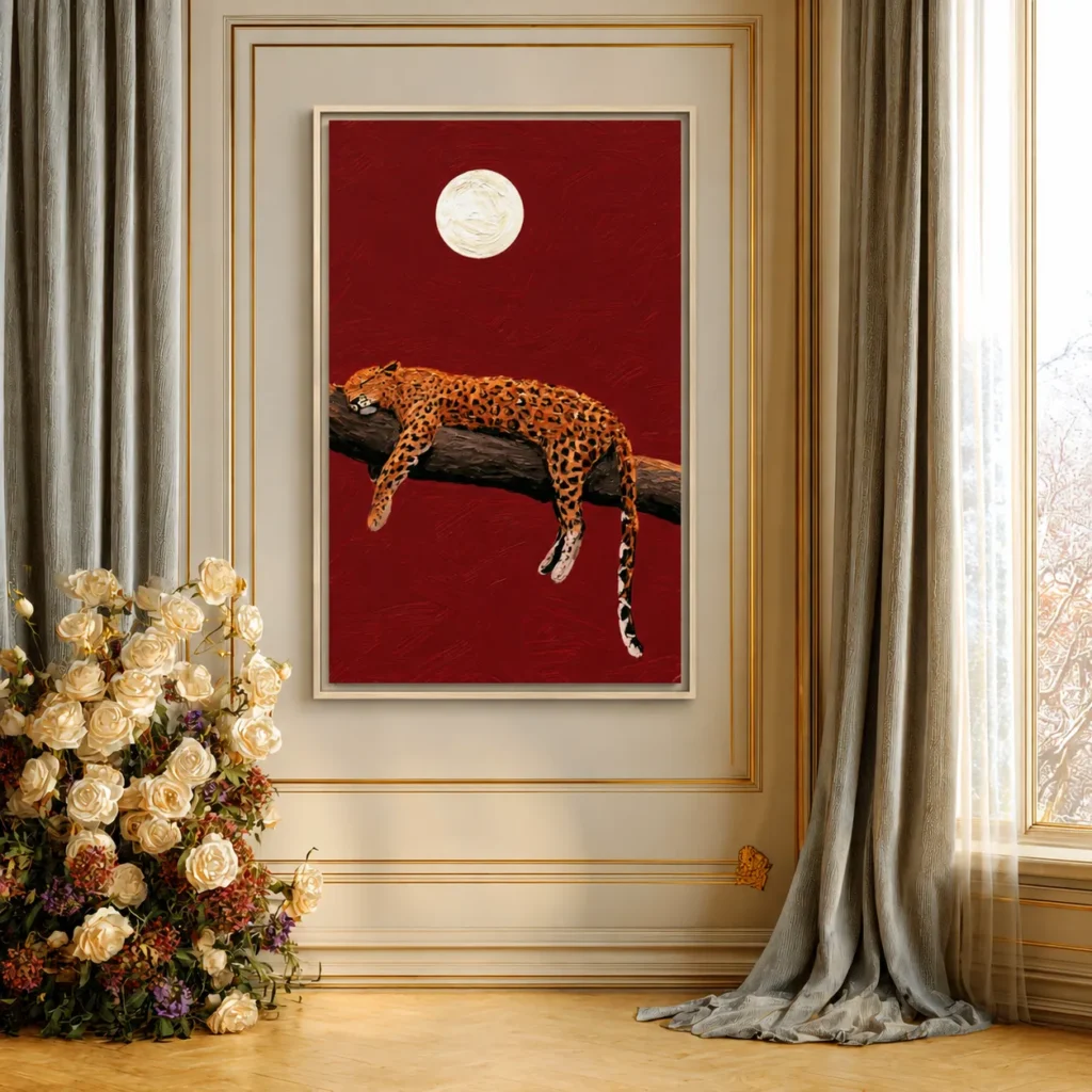 Leopard Moonlight Wall Art — Premium Matte Framed Canvas Wildlife Decor