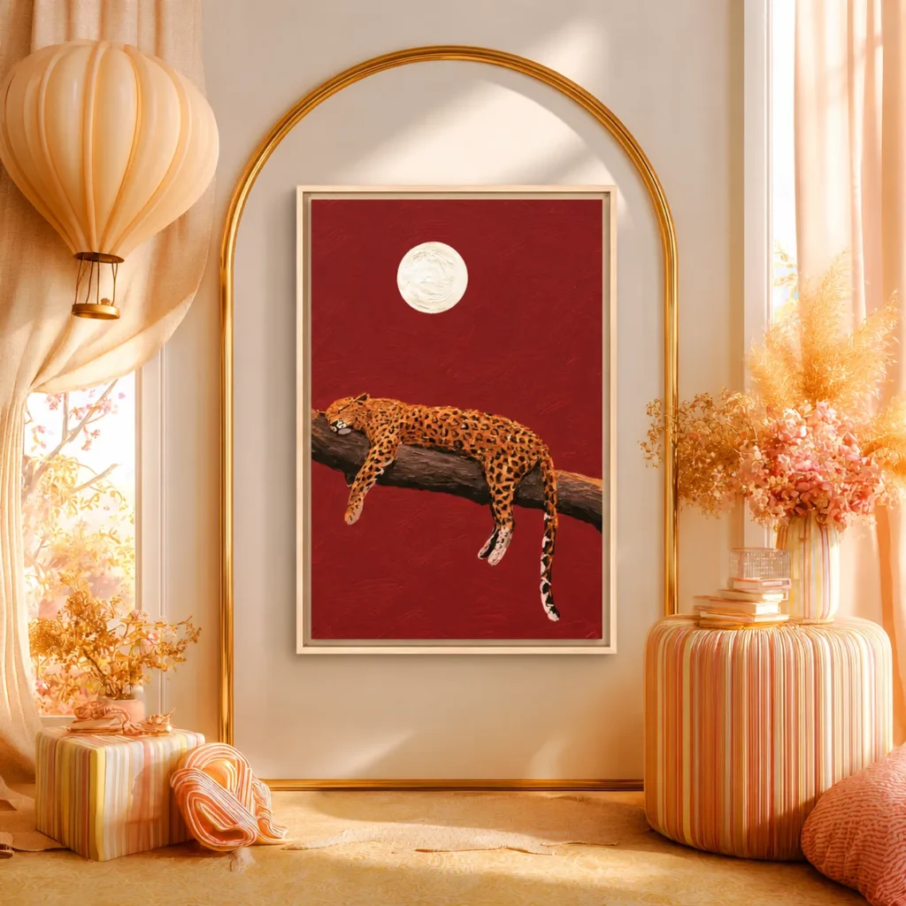 Leopard Moonlight Wall Art — Premium Matte Framed Canvas Wildlife Decor
