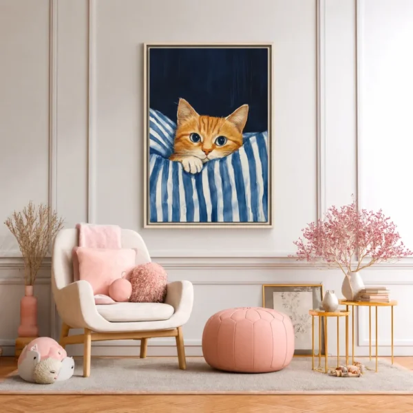 Cozy Orange Tabby Bedtime Wall Art — Premium Matte Framed Canvas Decor
