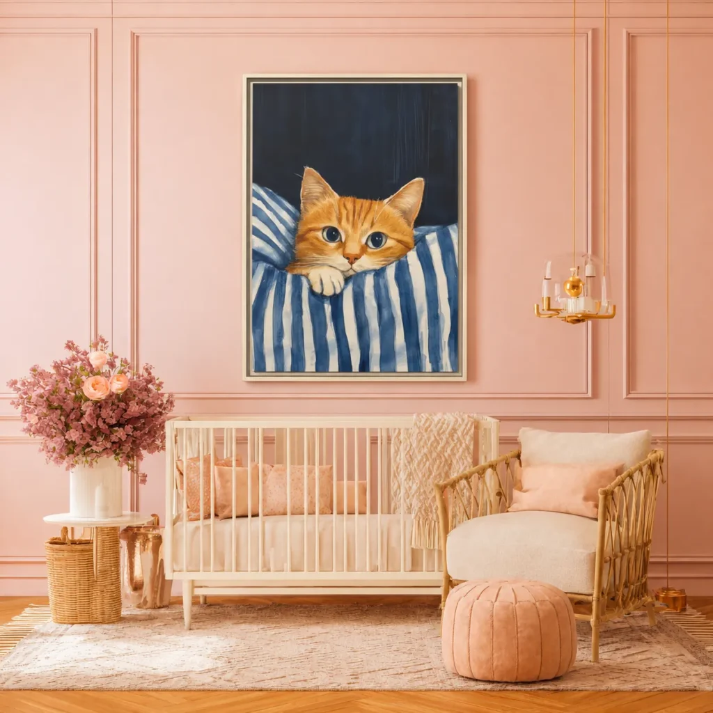 Cozy Orange Tabby Bedtime Wall Art — Premium Matte Framed Canvas Decor