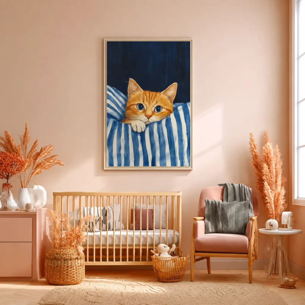 Cozy Orange Tabby Bedtime Wall Art — Premium Matte Framed Canvas Decor