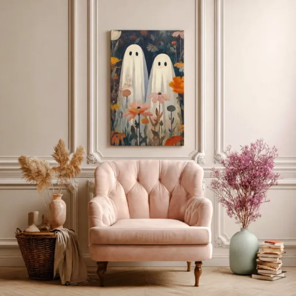 Ghosts in the Garden Matte Canvas Wall Art — Cute Floral Halloween Decor