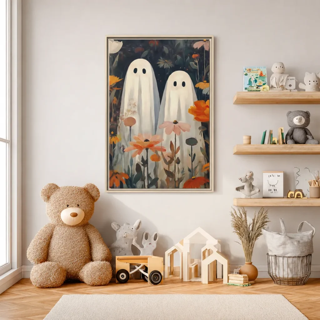 Ghosts in a Wildflower Garden Halloween Premium Matte Framed Canvas Wall Art