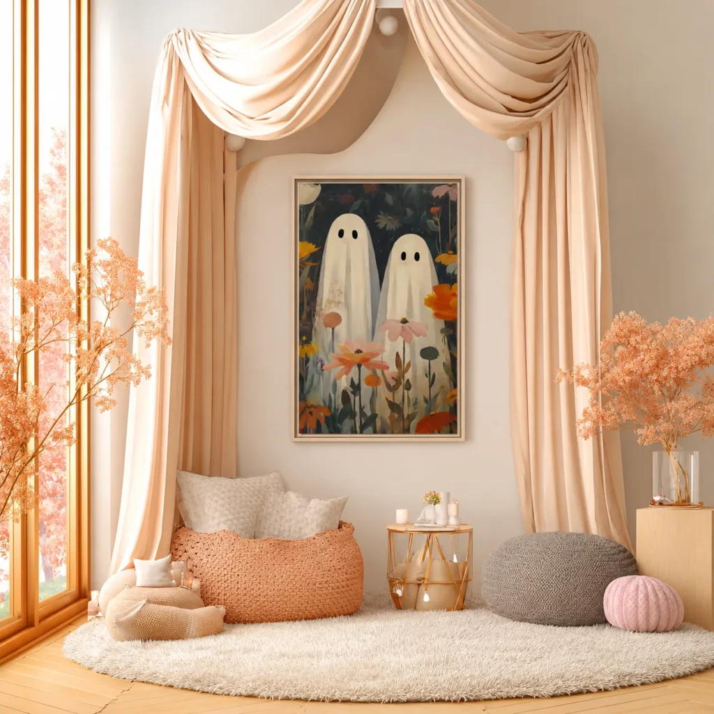 Ghosts in a Wildflower Garden Halloween Premium Matte Framed Canvas Wall Art