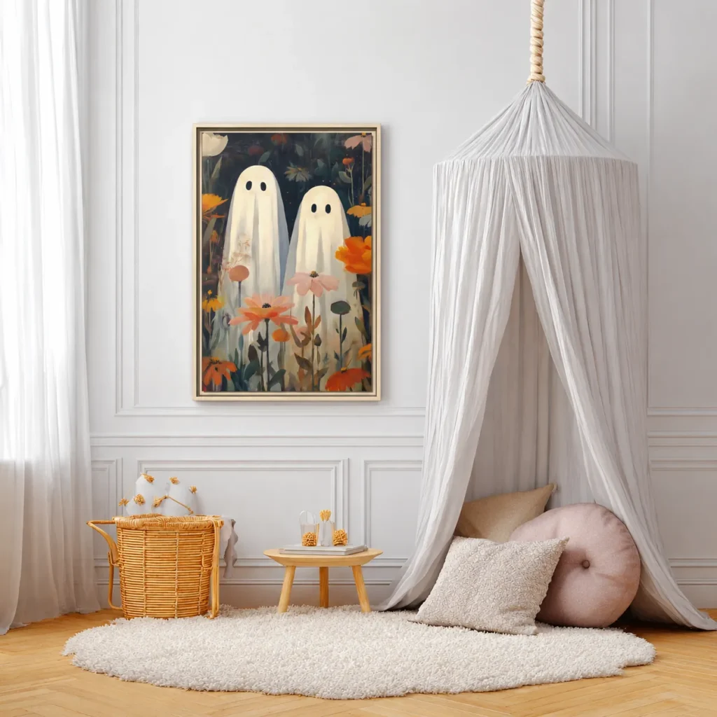 Ghosts in a Wildflower Garden Halloween Premium Matte Framed Canvas Wall Art