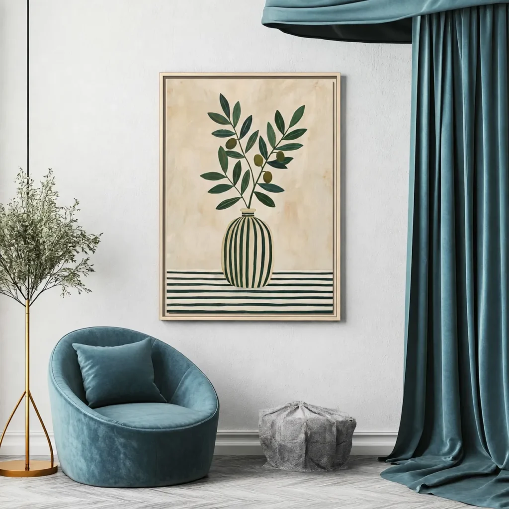 Olive Branch Botanical Wall Art – Premium Matte Framed Canvas for Japandi Interiors