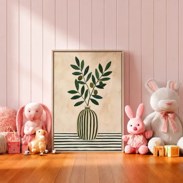 Olive Branch Botanical Wall Art – Premium Matte Framed Canvas for Japandi Interiors