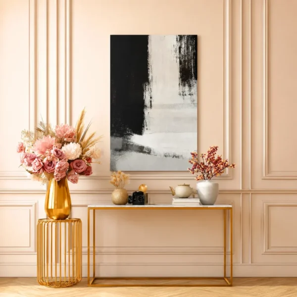 Black White Abstract Wall Art, Minimalist Contemporary Premium Matte Canvas
