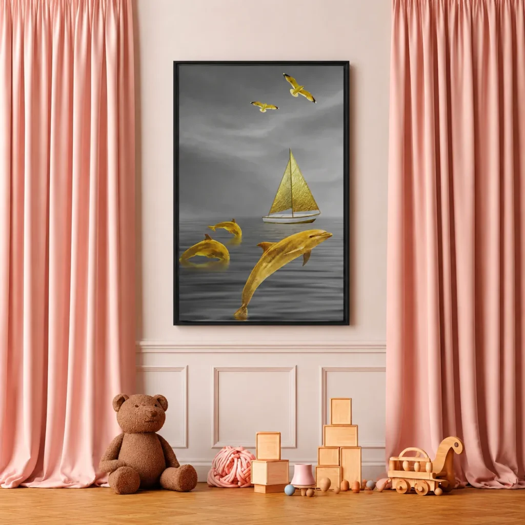 ChatGPT Image Aug 23, 2026, 09_37_54 PM_compressed Golden Dolphin Ocean Wall Art, Premium Matte Framed Canvas, Luxury Coastal Decor