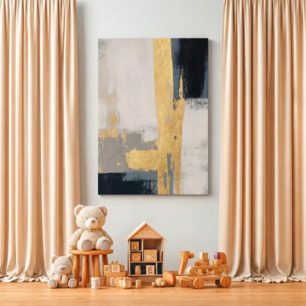 Neutral Gold Black Abstract Wall Art, Premium Matte Canvas for Modern Interiors