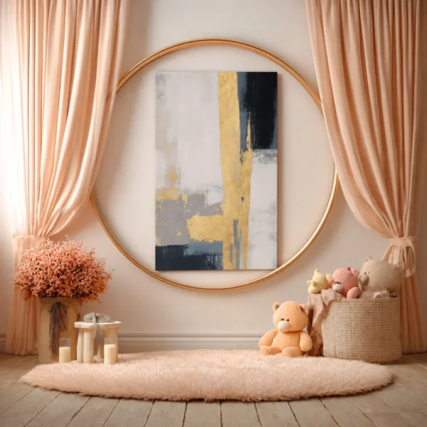 Neutral Gold Black Abstract Wall Art, Premium Matte Canvas for Modern Interiors