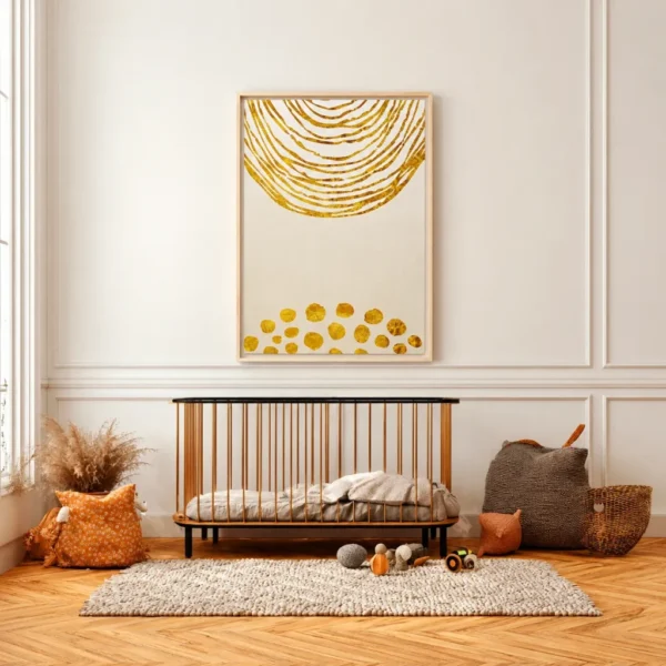 Organic Gold Fingerprint Wall Art, Premium Matte Framed Canvas for Modern Decor