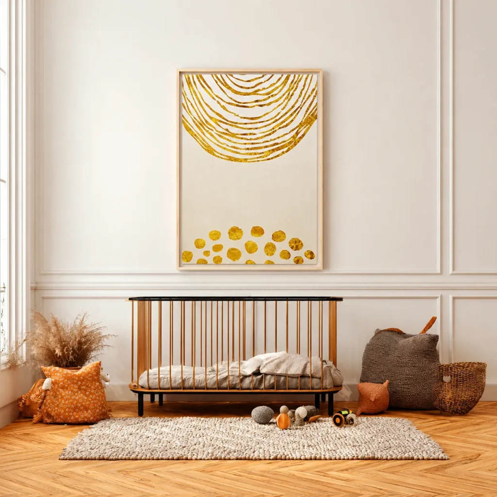 Organic Gold Fingerprint Wall Art, Premium Matte Framed Canvas for Modern Decor