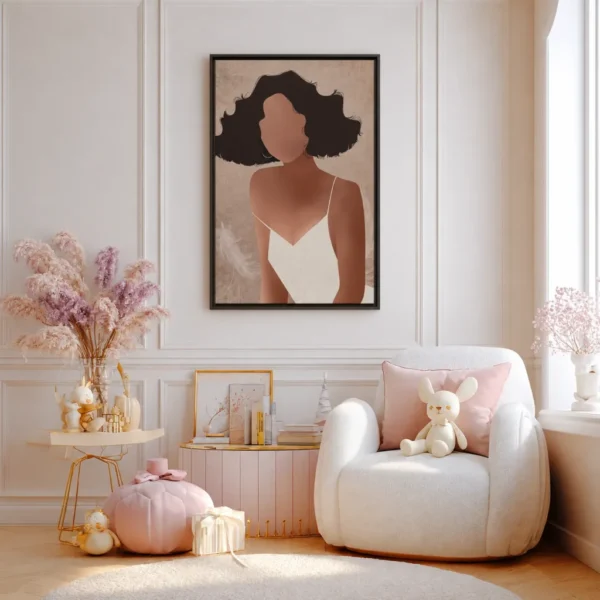 Velvet Muse Minimalist Woman Wall Art – Premium Matte Framed Canvas Decor