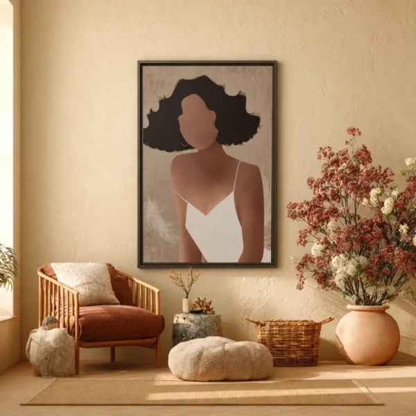 Velvet Muse Minimalist Woman Wall Art – Premium Matte Framed Canvas Decor