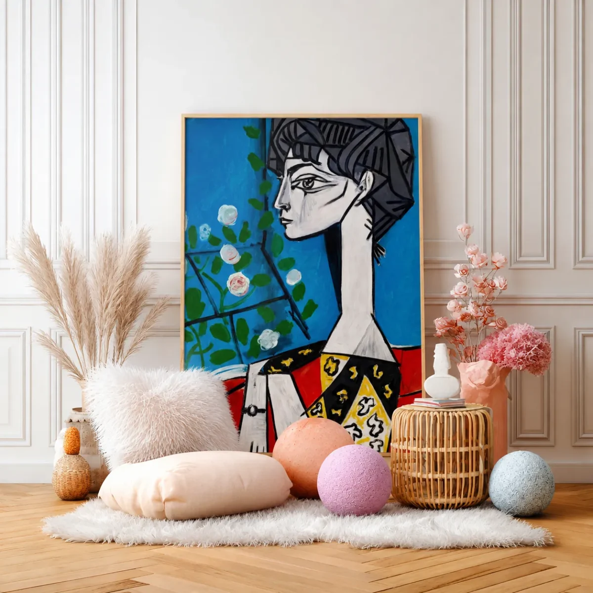 Framed Cubist Portrait Canvas | Modern Abstract Matte Wall Art for Contemporary Home Decor