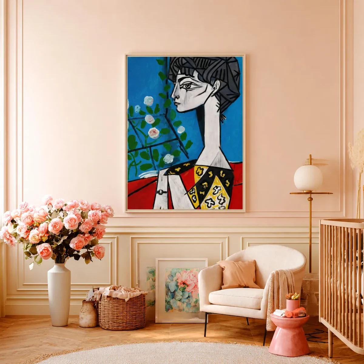 Framed Cubist Portrait Canvas | Modern Abstract Matte Wall Art for Contemporary Home Decor