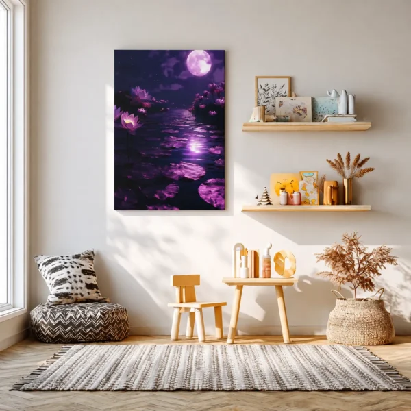 Moonlit Lotus Canvas Wall Art | Dreamy Purple Matte Canvas for Modern Home Decor