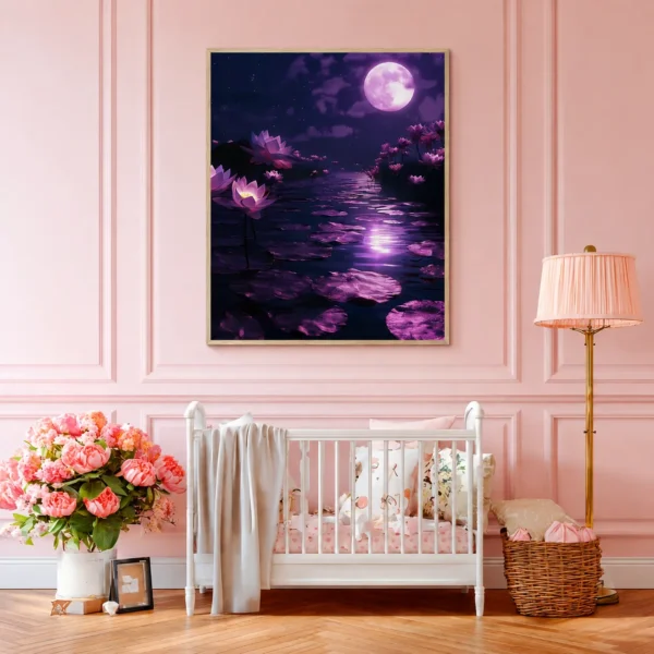 Moonlit Lotus Framed Prints | Premium Matte Botanical Moon Wall Art for Elegant Interiors