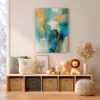Teal Gold Abstract Canvas Wall Art | Luxury Matte Contemporary Artwork for Modern Interiors