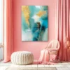 Teal Gold Abstract Canvas Wall Art | Luxury Matte Contemporary Artwork for Modern Interiors