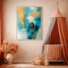 Teal Gold Framed Canvas Wall Art | Luxury Contemporary Abstract Matte Canvas Decor