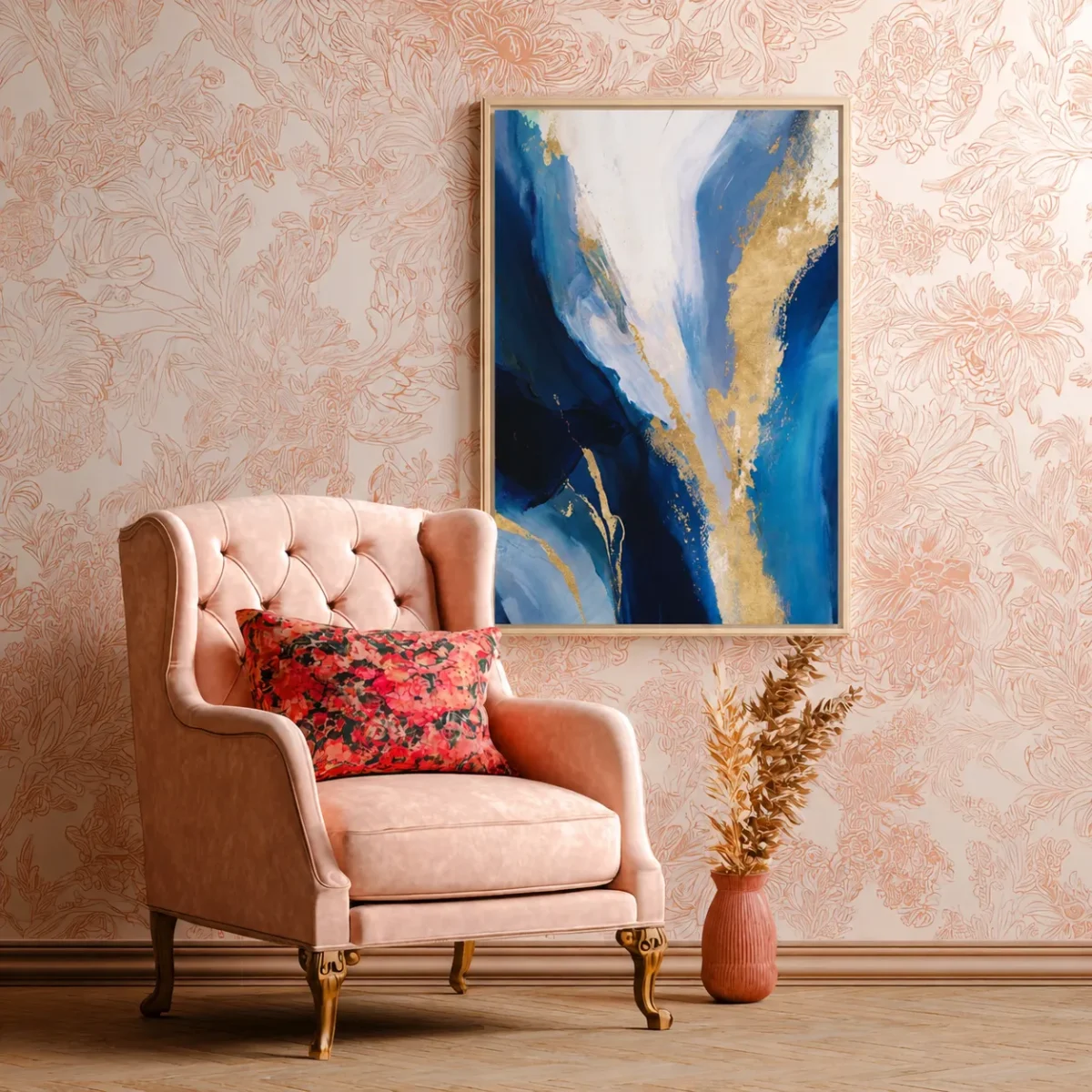 ChatGPT Image Aug 5, 2026, 09_35_56 PM_compressed Blue Gold Abstract Framed Canvas Wall Art, Luxury Modern Matte Canvas in Pine Wood Frame
