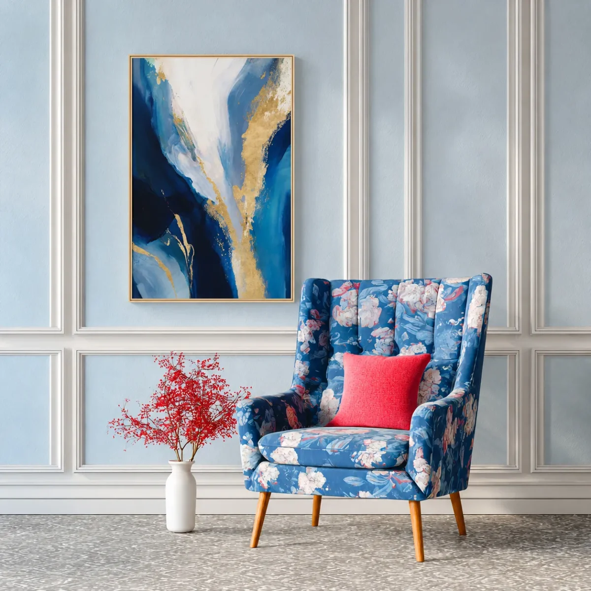 ChatGPT Image Aug 5, 2026, 09_36_15 PM_compressed Blue Gold Abstract Framed Canvas Wall Art, Luxury Modern Matte Canvas in Pine Wood Frame