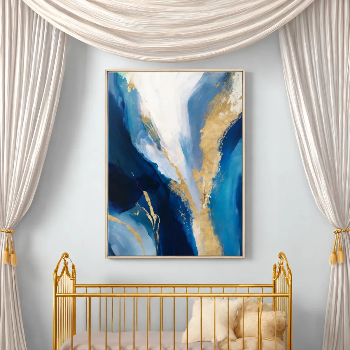 ChatGPT Image Aug 5, 2026, 09_36_40 PM_compressed Blue Gold Abstract Framed Canvas Wall Art, Luxury Modern Matte Canvas in Pine Wood Frame