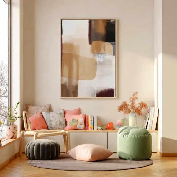 Neutral Abstract Framed Canvas Wall Art, Modern Earth Tone Matte Canvas for Contemporary Decor