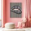 Striped Lip Canvas Wall Art, Modern Black and Cream Pop Art on Stretched Canvas