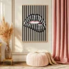 Striped Lip Framed Canvas Wall Art, Black and Cream Modern Pop Art Decor