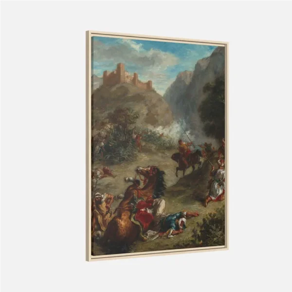 Vintage Castle Battle Framed Canvas Wall Art, Dramatic Mountain Cavalry Artwork