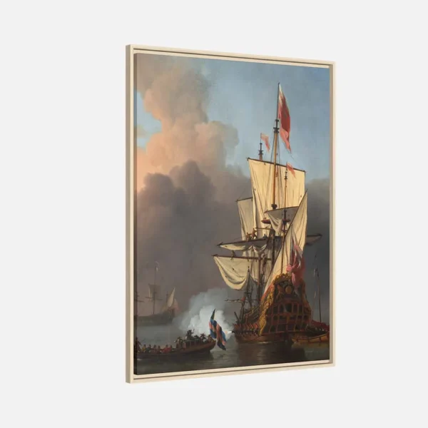 Vintage Maritime Sailing Ship Framed Canvas, Historic Harbor and Naval Wall Art