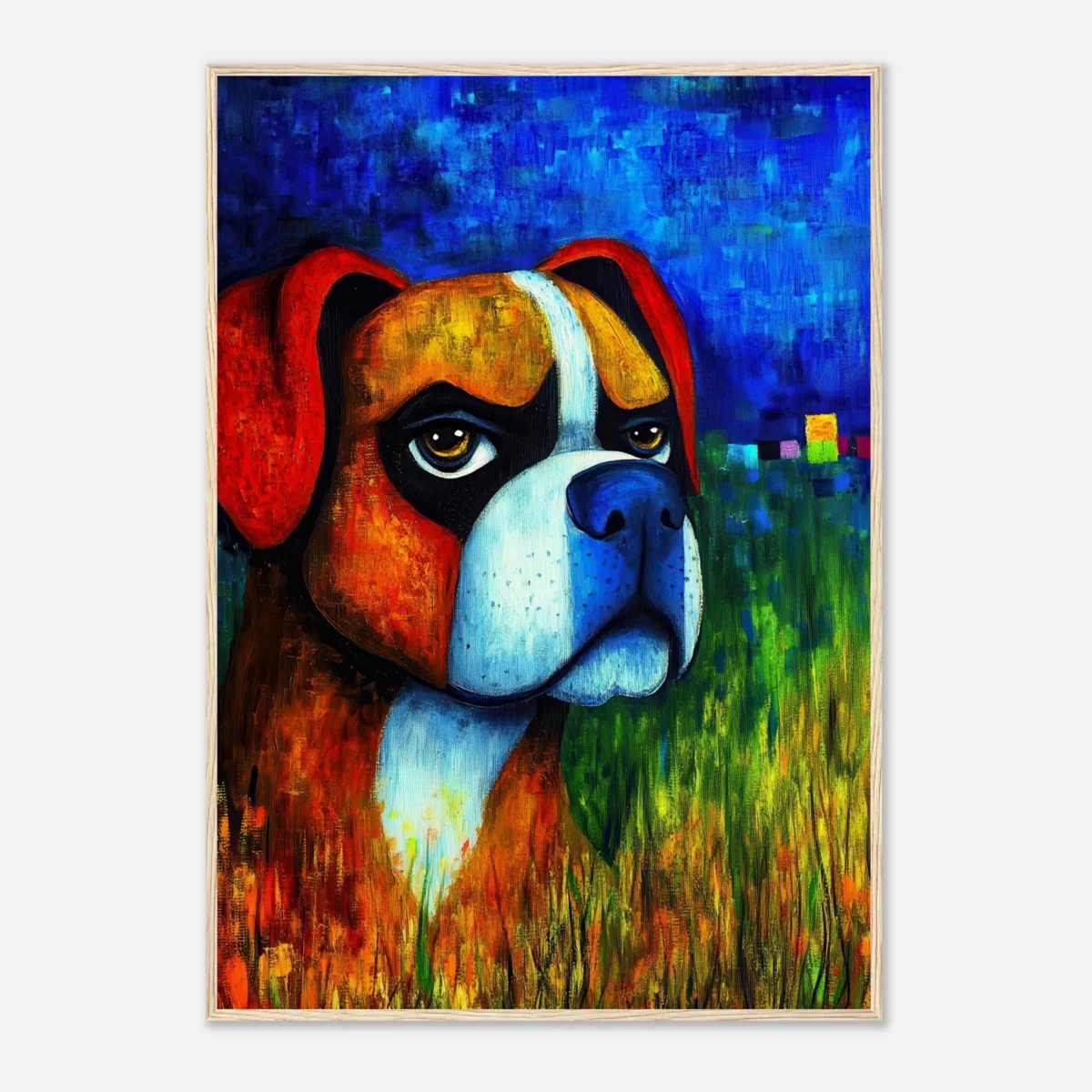 Colorful Boxer Dog Framed Print – Vibrant Contemporary Pet Portrait Wall Decor