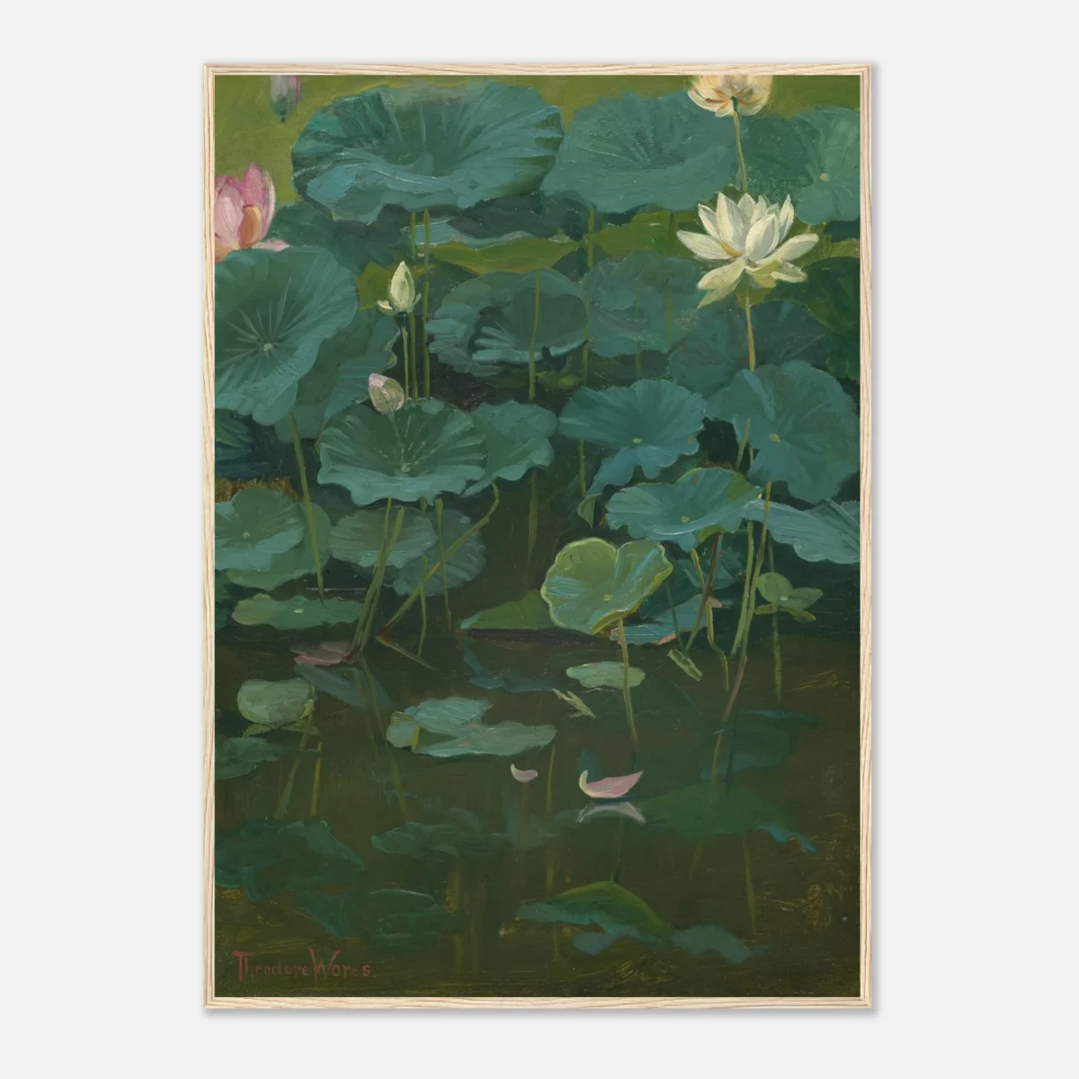 Framed Lotus Pond Fine Art Print – Vintage Water Lily Botanical Wall Decor