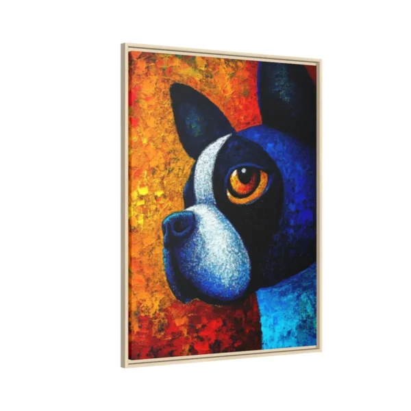 Framed Blue Dog Wall Art Canvas, Colorful Contemporary Pet Portrait Deco